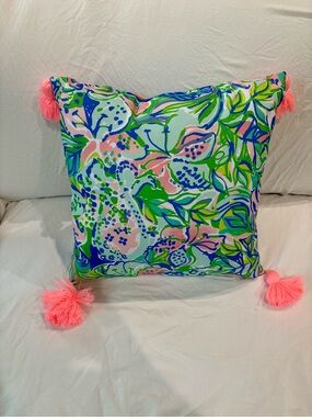 Lilly Pulitzer Floral Toss Pillow with Pink Tassel Accent